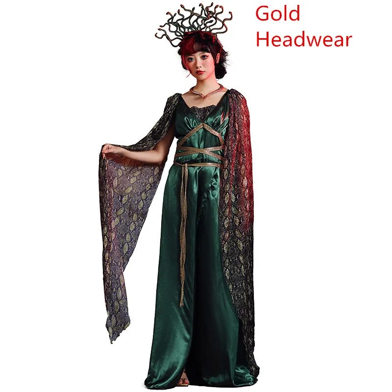 Ancient Greek Myth Medusa Snake Cosplay Anime Halloween Costume for Women Adult Sexy Dress Suit Snake Siren Witch Costume