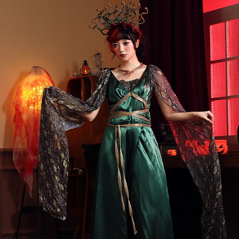Ancient Greek Myth Medusa Snake Cosplay Anime Halloween Costume for Women Adult Sexy Dress Suit Snake Siren Witch Costume