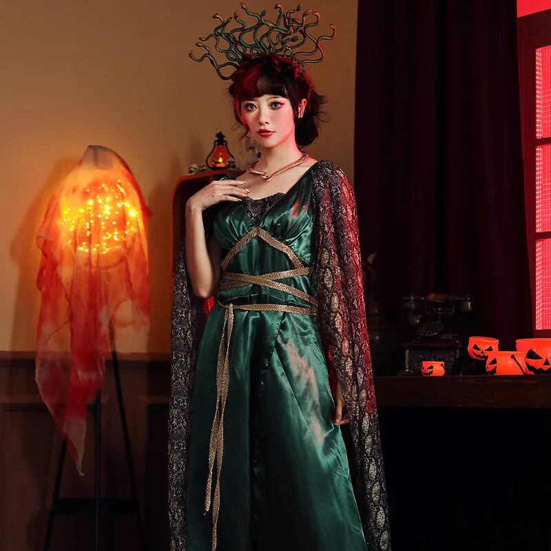 Ancient Greek Myth Medusa Snake Cosplay Anime Halloween Costume for Women Adult Sexy Dress Suit Snake Siren Witch Costume