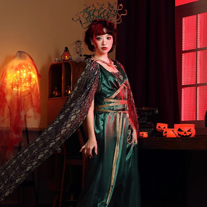 Ancient Greek Myth Medusa Snake Cosplay Anime Halloween Costume for Women Adult Sexy Dress Suit Snake Siren Witch Costume