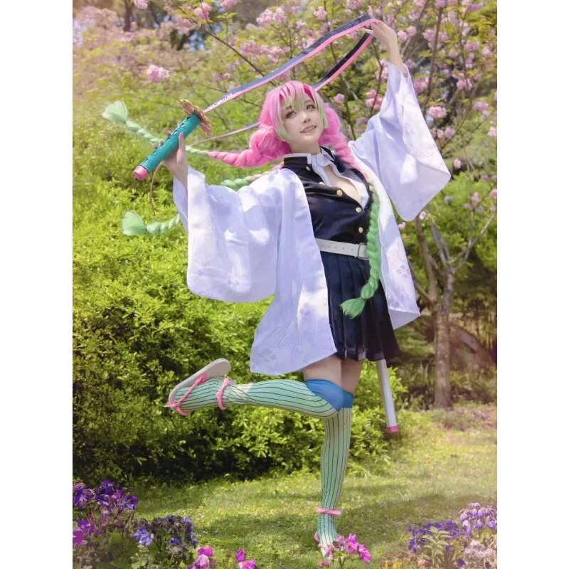 Anime Demon Kanroji Mitsuri Kimono Cosplay Costume Women Uniform Sexy Clothes Halloween Costume Wig Prop Cos Dress Up