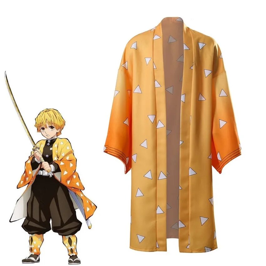 Anime Demon Slayer:Kimetsu no Yaiba Agatsuma Zenitsu Cloak Kimono   Uniforms Cosplay Costume Role Play Cape