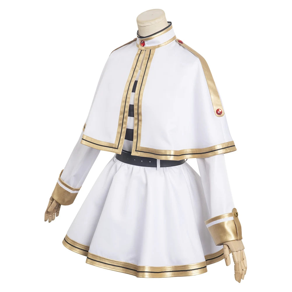 Anime Frieren Beyond Journey‘s End Frieren Cosplay Costume Women White Cape Dress Belt Outfits Halloween Carnival Party Suit