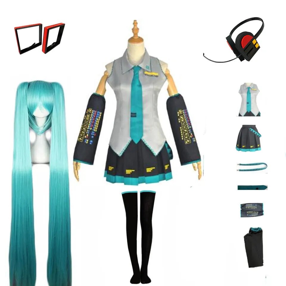 Anime Miku Cosplay Costume Japan Midi Dress Female Outfits For Halloween Carnival New Year Party Suits Wig