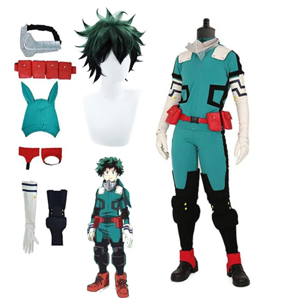 Anime My Hero Academia Cosplay Midoriya Izuku Deku Battle Cosplay Costume Unisex Costume Set Halloween Wig Hair