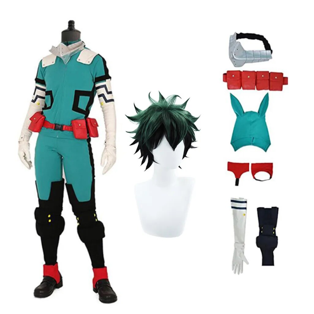 Anime My Hero Academia Cosplay Midoriya Izuku Deku Battle Cosplay Costume Unisex Costume Set Halloween Wig Hair