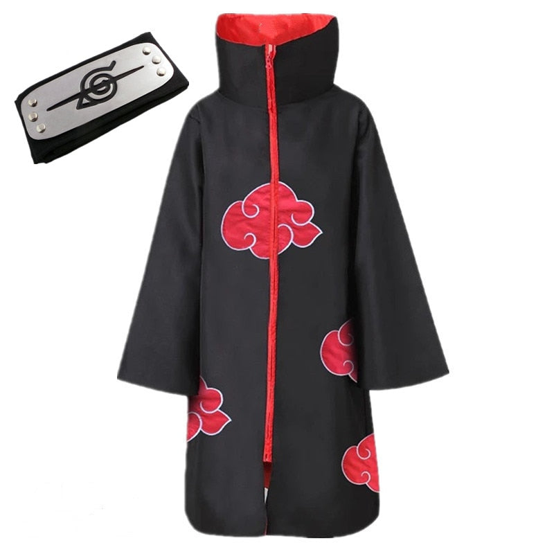 Anime Costume Cape Dawn Organization Cape Embroidered Red Cloud Cartoon Pattern Robe Halloween Cosplay Necklace with Ring Access