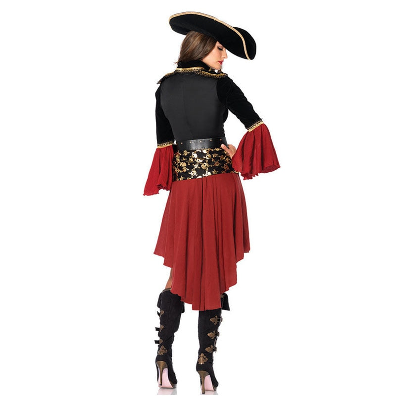 Ataullah Female Caribbean Pirates Captain Costume Halloween Role Playing Cosplay Suit Medoeval Gothic Woman Dress DW004