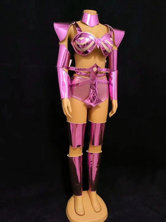 Sexy Stage Wear Cosplay Drag Queen Costume Leather Outfit Leg Cover Sequins Party Rave Clothes