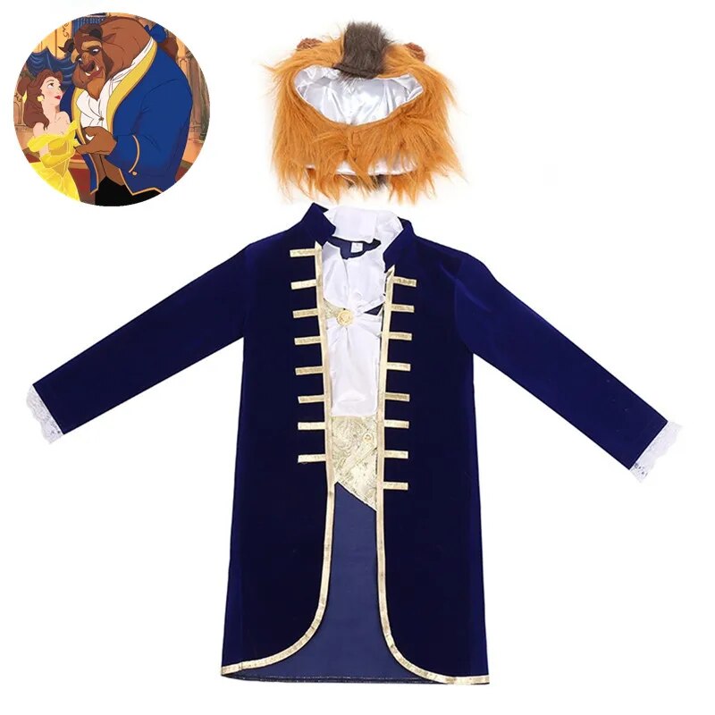 Beauty and The Beast Anime Jacket Robe Halloween Cosplay Tops Boys Party Gifts with Wigs Bows