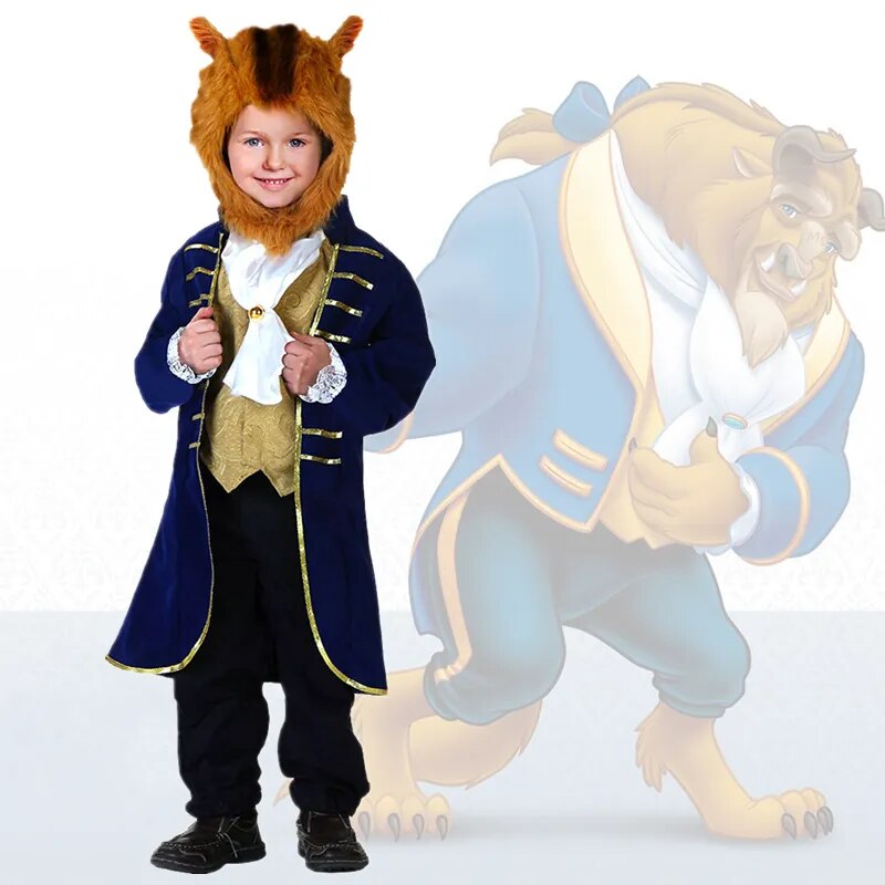 Beauty and The Beast Anime Jacket Robe Halloween Cosplay Tops Boys Party Gifts with Wigs Bows