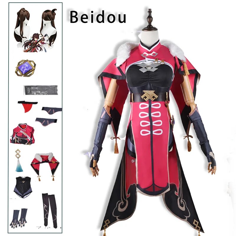 Beidou Cosplay Genshin Impact Costume Uncrowned Lord of The Ocean Bei Dou Dress Wig Beidou Outfit Change for Women Anime