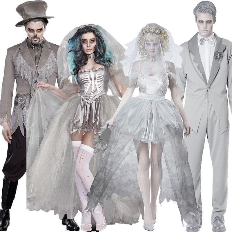 Best Made Women Halloween Zombie Bride Ghost Costumes Zombie Groom Costume Men Couple&#39;s Halloween Clothes