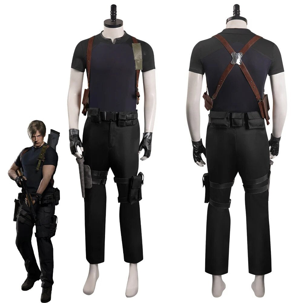 Biohazard Resident 4 Leon Kennedy Cosplay Men Costume Grey T-Shirt Summer Shirts Man Full Set Clothes Halloween Carnival Suit