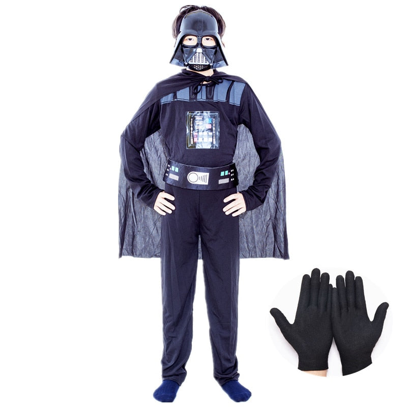 Boys&#39; Black Warrior Costume with Mask and Cape - Perfect for Halloween Cosplay and Dress-up!