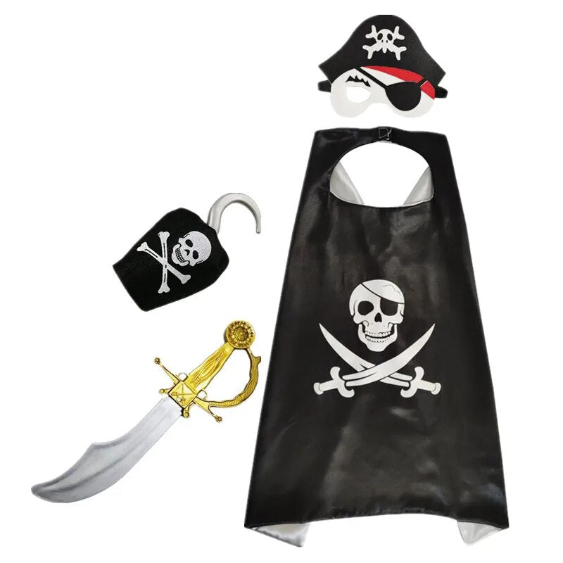 Boys Pirate Cloak Costume Captain Jack Costume Accessories Kids Pirate Knife and Pirate Hook Toys Kids Halloween Role Play Set