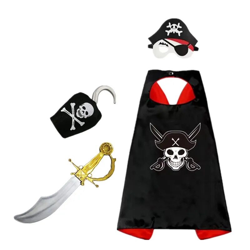 Boys Pirate Cloak Costume Captain Jack Costume Accessories Kids Pirate Knife and Pirate Hook Toys Kids Halloween Role Play Set