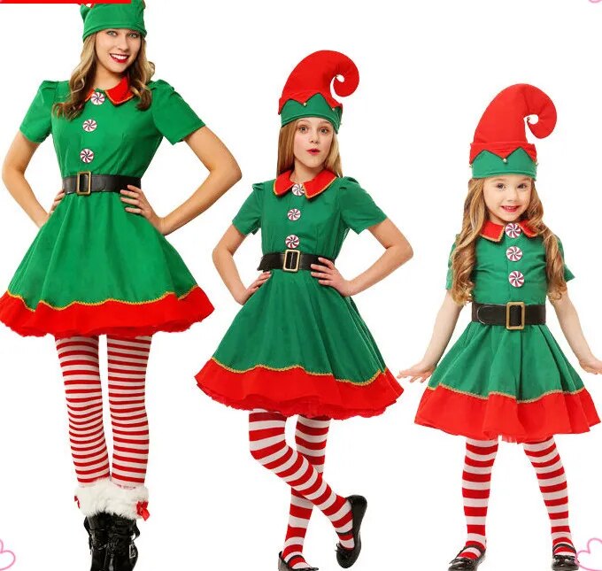 Boys and Girls Adult Elf Cos Dance Party Christmas Costumes