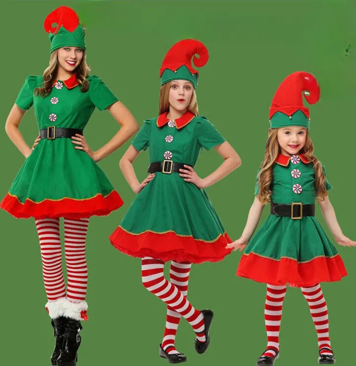 Boys and Girls Adult Elf Cos Dance Party Christmas Costumes