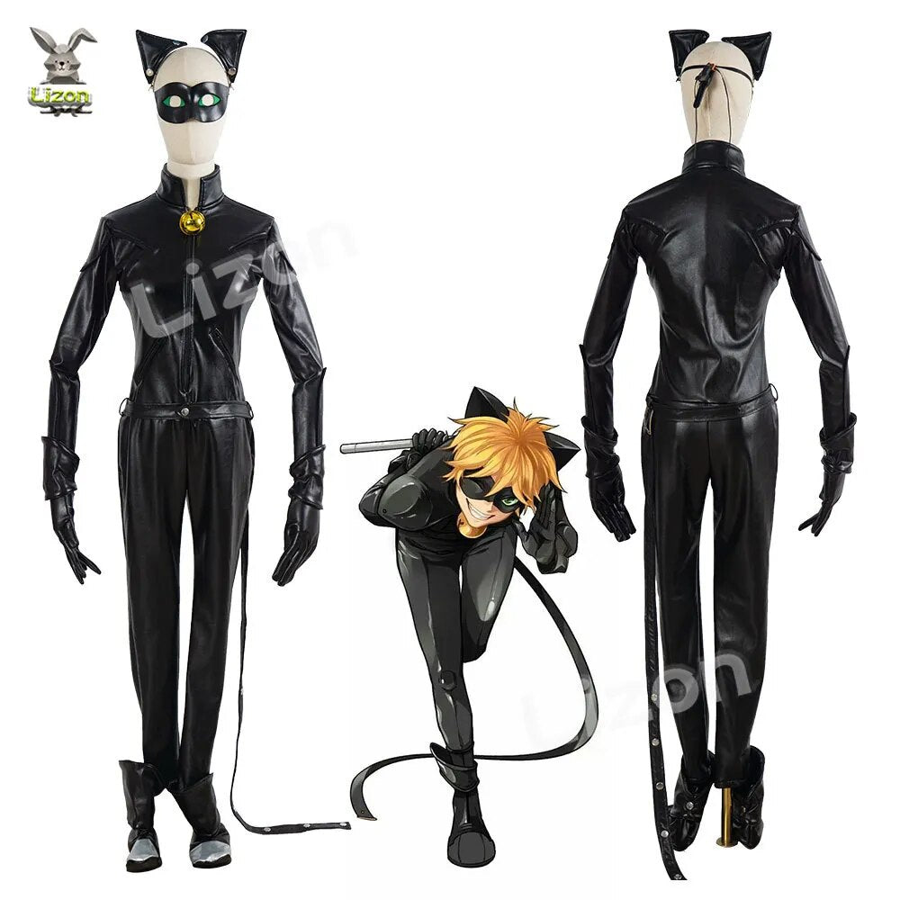Cat Suit Cosplay Costume White Black Cat Cosplay Jumpsuit Sexy Black Zipper Catsuit for Women Men Custom Made