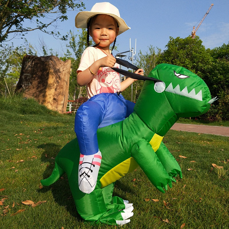 Child Adult Unisex Boy Girl Inflatable Green Dinosaur Cosplay Costume Kids Kindergarden Performance Halloween Carnival Party