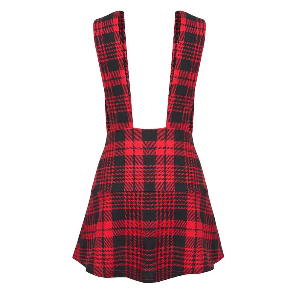 Christmas Suspender Skirt Women&#39;s Casual Plaid Print Pleated Skirts Ladies Street Style Slim Short Skater Dress