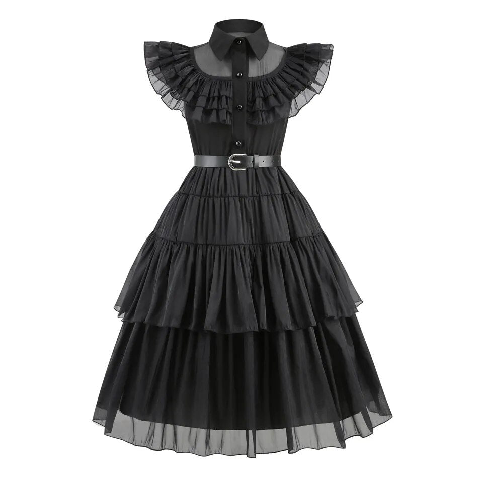 ClassicMovie Wednesday Addams Cosplay Costume Girl For Kids Addam 2023 Party Dresses Carnival Halloween Cos Clothing Holiday Gif