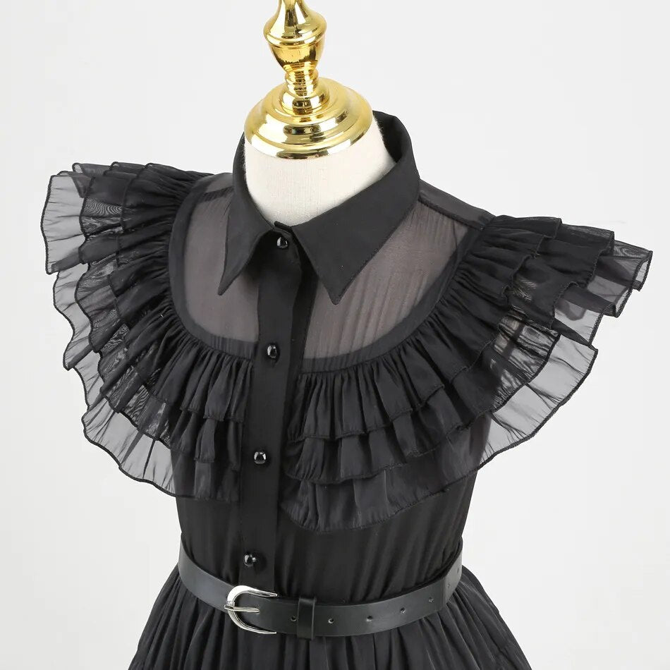 ClassicMovie Wednesday Addams Cosplay Costume Girl For Kids Addam 2023 Party Dresses Carnival Halloween Cos Clothing Holiday Gif