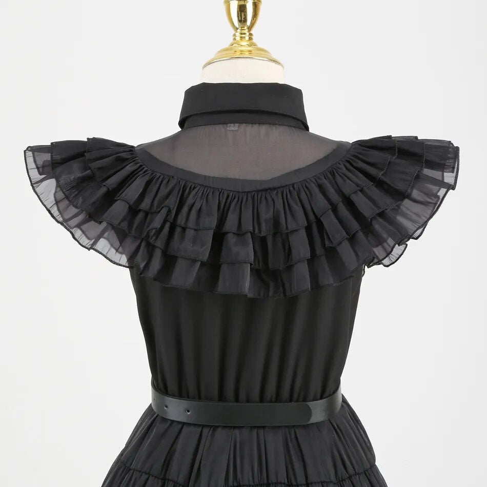 ClassicMovie Wednesday Addams Cosplay Costume Girl For Kids Addam 2023 Party Dresses Carnival Halloween Cos Clothing Holiday Gif