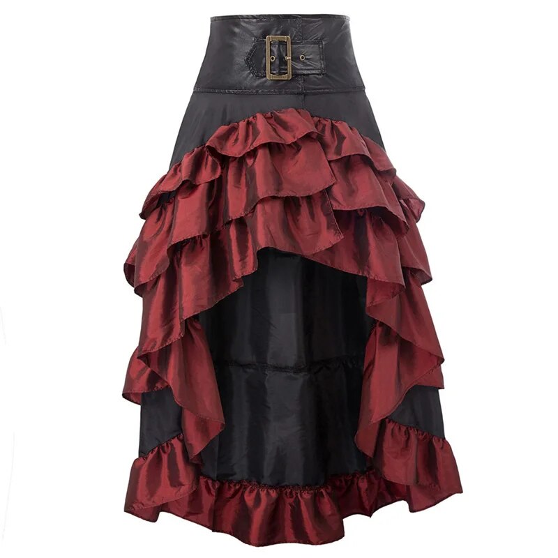 Cosplay Vintage Steampunk Dress Victorian Medieval Ruffled Satin &amp; Lace Trim Gothic Skirts Women Corset Skirt Pirate Costumes