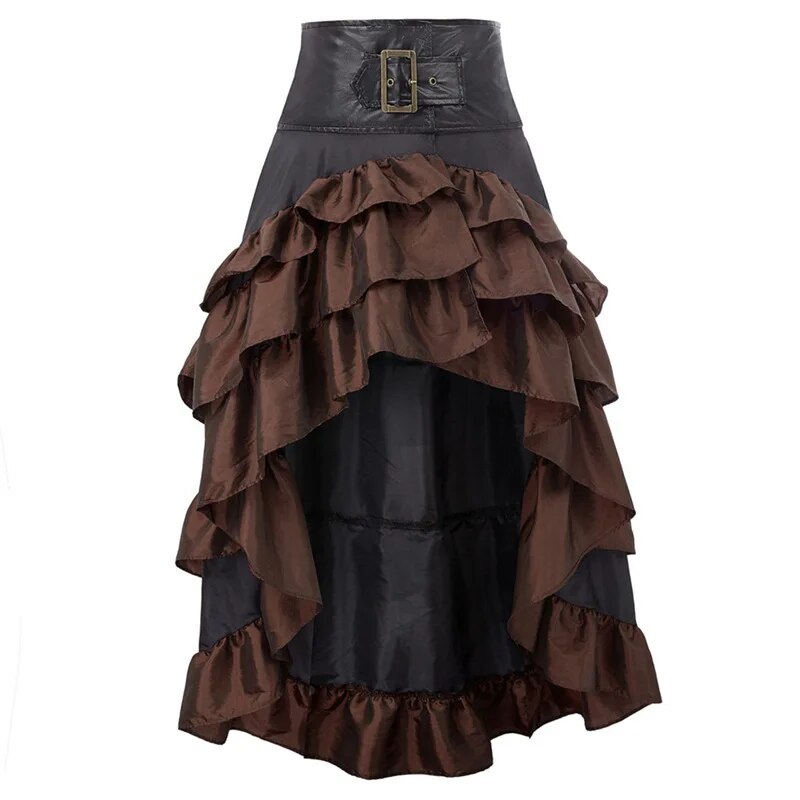 Cosplay Vintage Steampunk Dress Victorian Medieval Ruffled Satin &amp; Lace Trim Gothic Skirts Women Corset Skirt Pirate Costumes