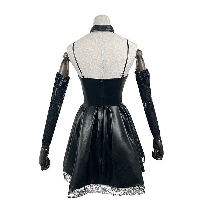 Death Note Cosplay Costume Misa Amane Imitation Leather Sexy Dress +Neck jewelry+stockings+necklace Uniform Outfit Halloween Wig