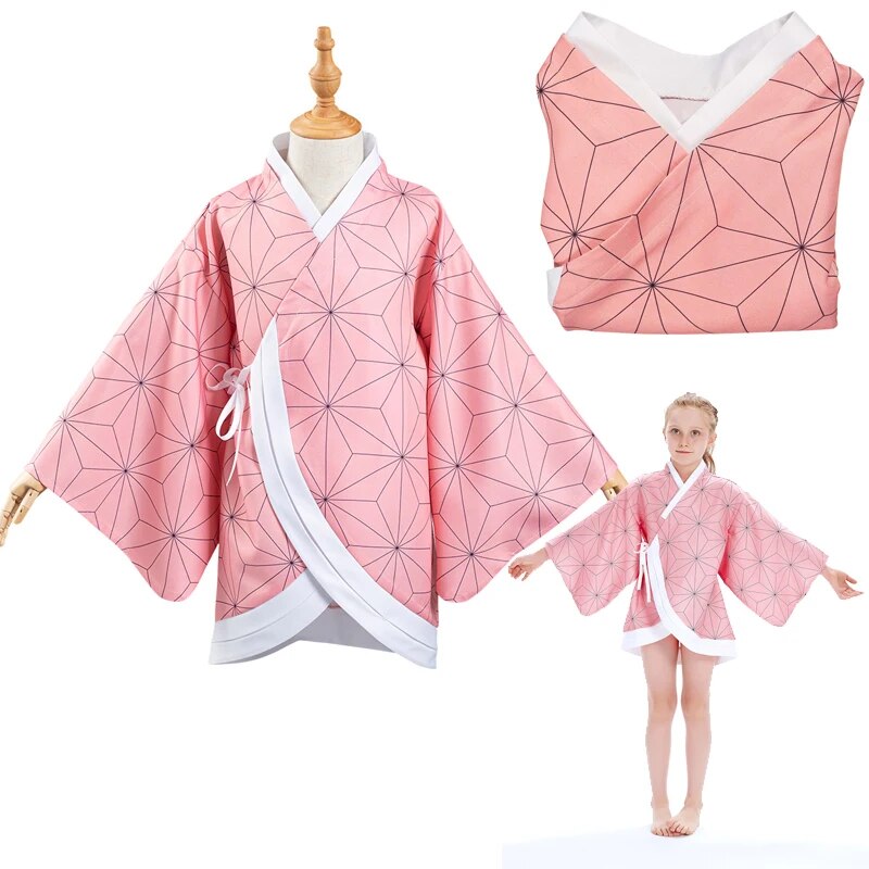 Demon Slayer Kimetsu No Yaiba Kamado Nezuko Cosplay Costume Adult Kids Kimono Coat Cloak Robe Halloween Role-playing Costumes