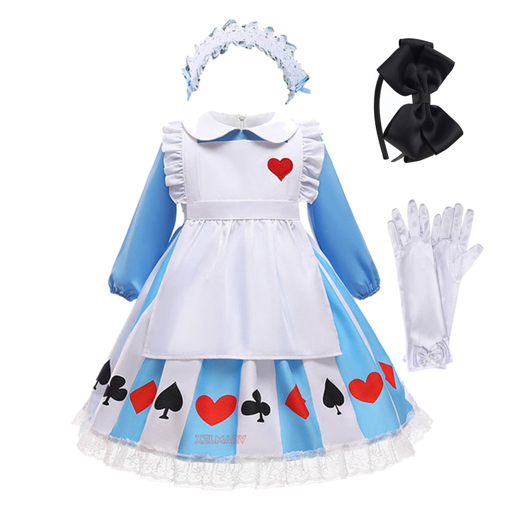 Deluxe Girl Halloween Sissy Maid Lolita Dress Alice in Wonderland Costume Kids Cosplay Servant Family Party Dress