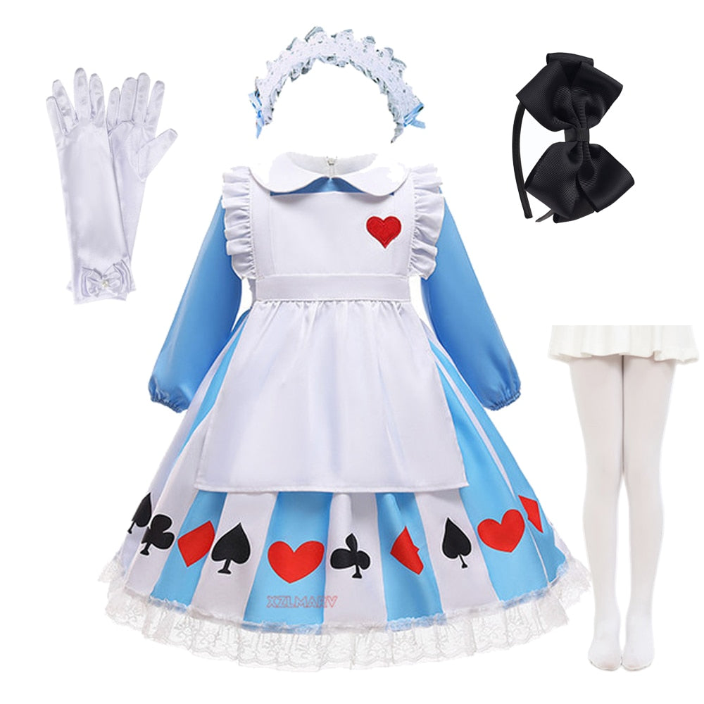 Deluxe Girl Halloween Sissy Maid Lolita Dress Alice in Wonderland Costume Kids Cosplay Servant Family Party Dress