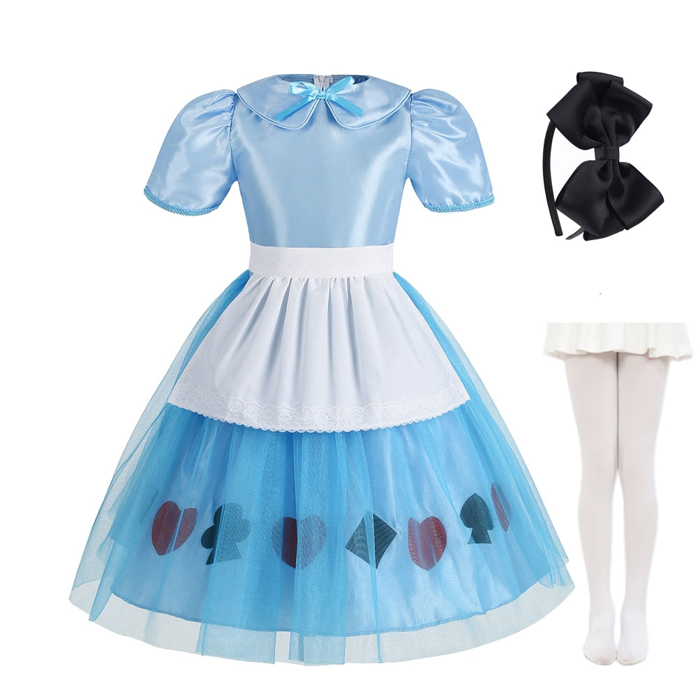 Deluxe Girl Halloween Sissy Maid Lolita Dress Alice in Wonderland Costume Kids Cosplay Servant Family Party Dress