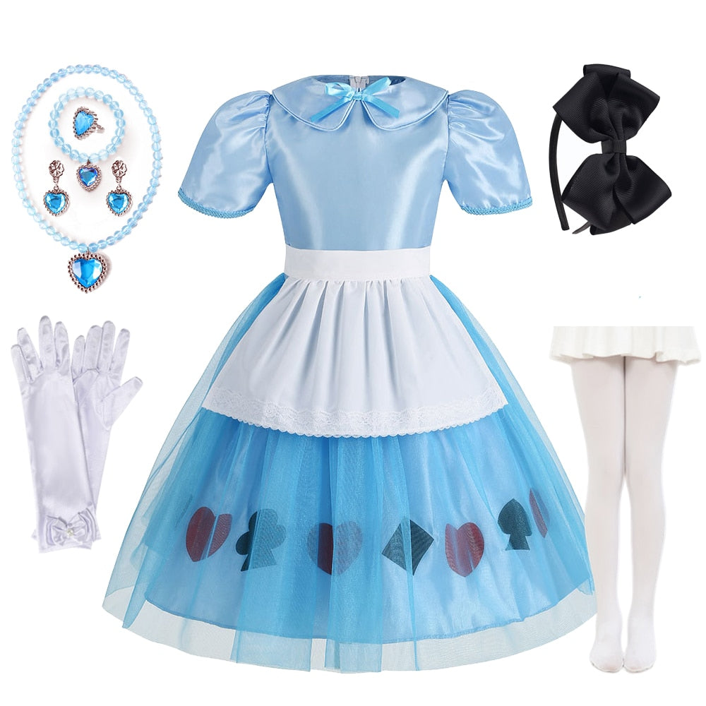 Deluxe Girl Halloween Sissy Maid Lolita Dress Alice in Wonderland Costume Kids Cosplay Servant Family Party Dress