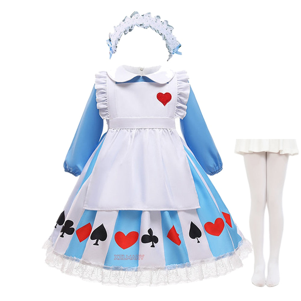 Deluxe Girl Halloween Sissy Maid Lolita Dress Alice in Wonderland Costume Kids Cosplay Servant Family Party Dress