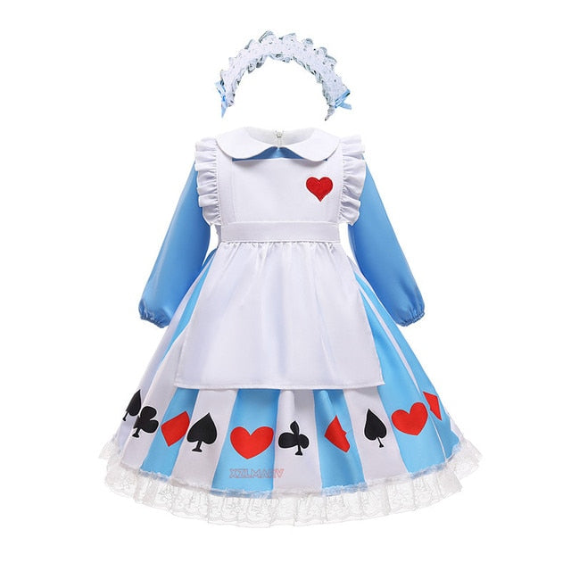 Deluxe Girl Halloween Sissy Maid Lolita Dress Alice in Wonderland Costume Kids Cosplay Servant Family Party Dress