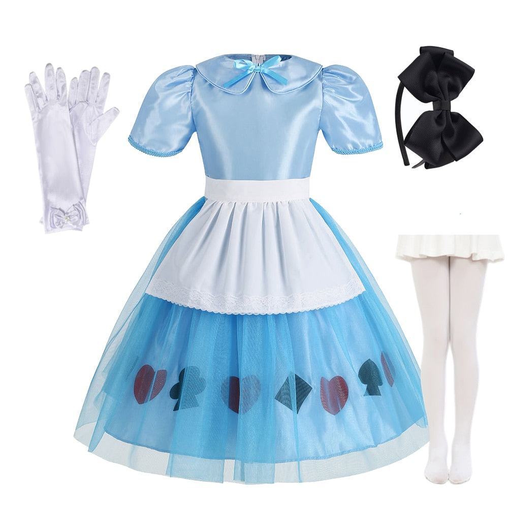 Deluxe Girl Halloween Sissy Maid Lolita Dress Alice in Wonderland Costume Kids Cosplay Servant Family Party Dress