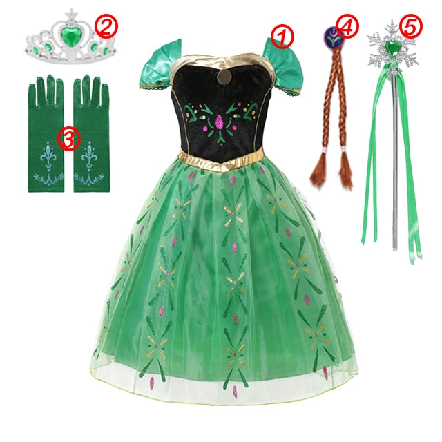 Frozen Costume Princess Dress for Girls White Sequined Mesh Ball Gown Carnival Clothing Kids Cosplay Snow Queen Elsa Anna