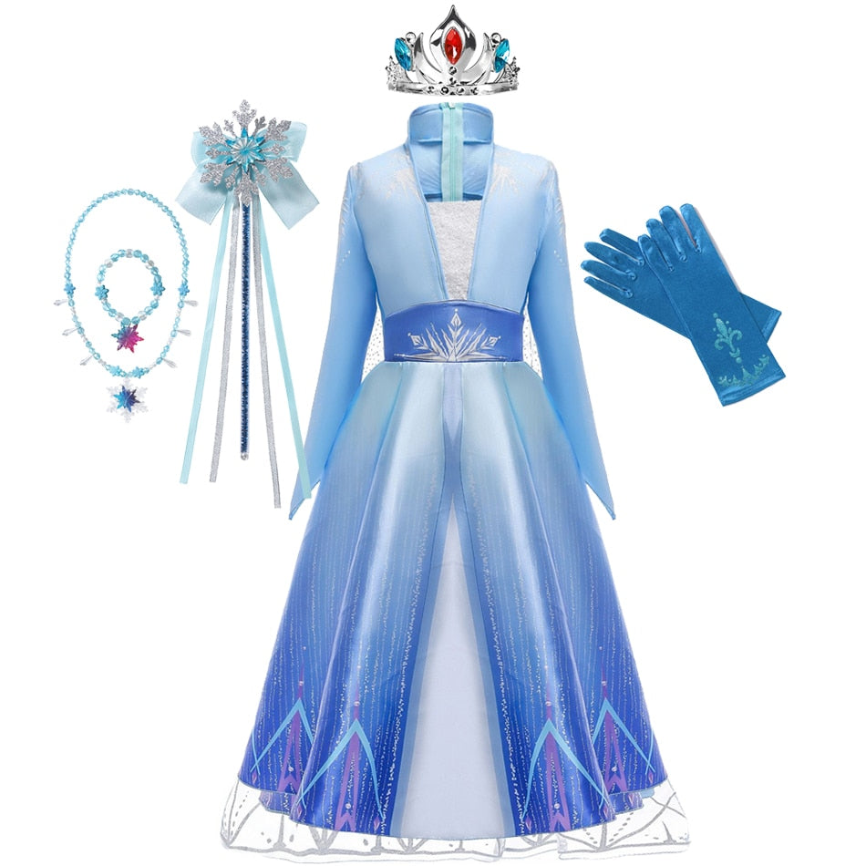 Frozen Girls Dress Elsa 2 Princess Cosplay Costume Kid Children Gowns Vestidos Snow Queen