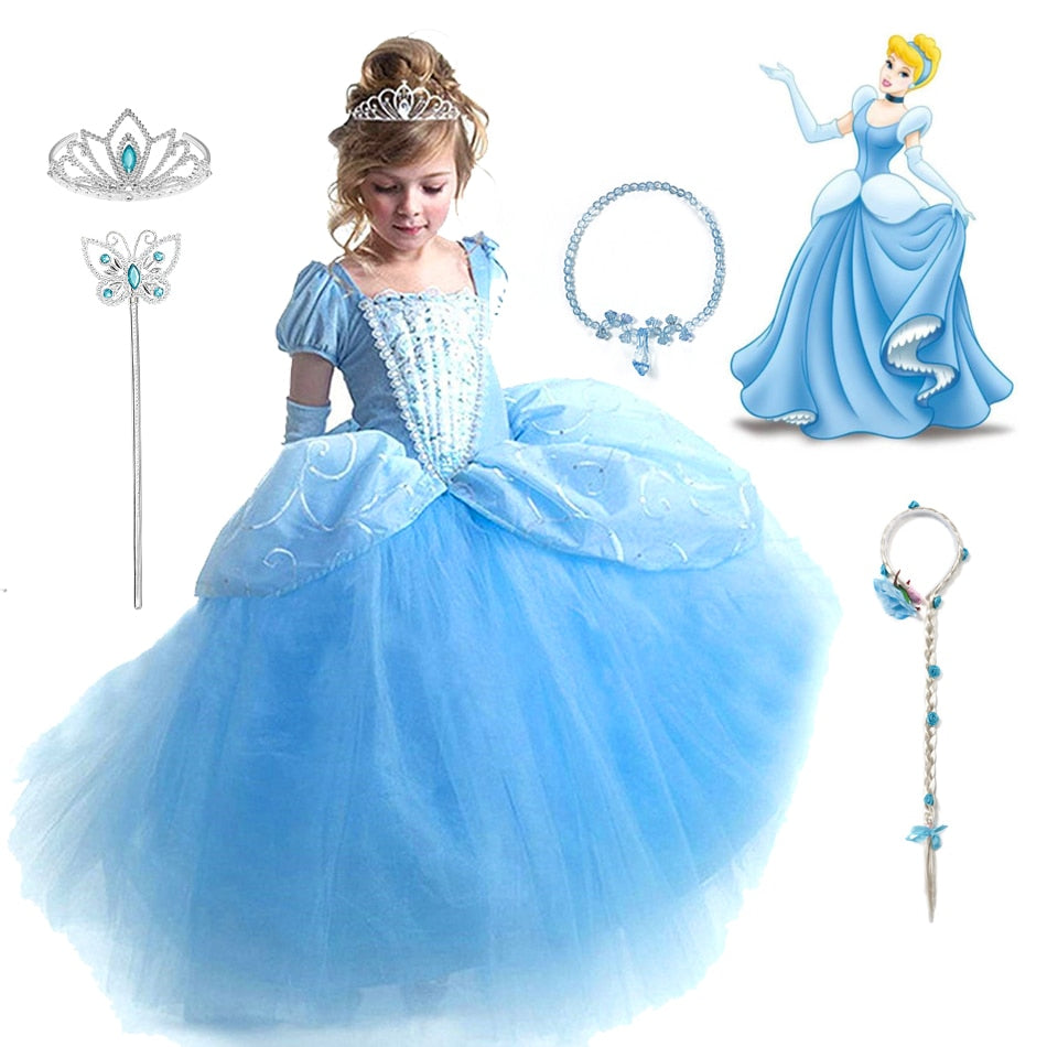 Girl Cinderella Cosplay Dress Up Clothes Girls Christmas Halloween Party Princess Costume Kids Birthday Wedding Gown