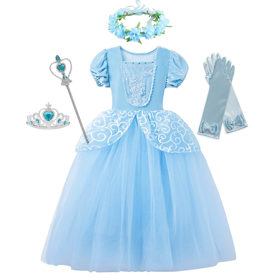 Girl Cinderella Cosplay Dress Up Clothes Girls Christmas Halloween Party Princess Costume Kids Birthday Wedding Gown