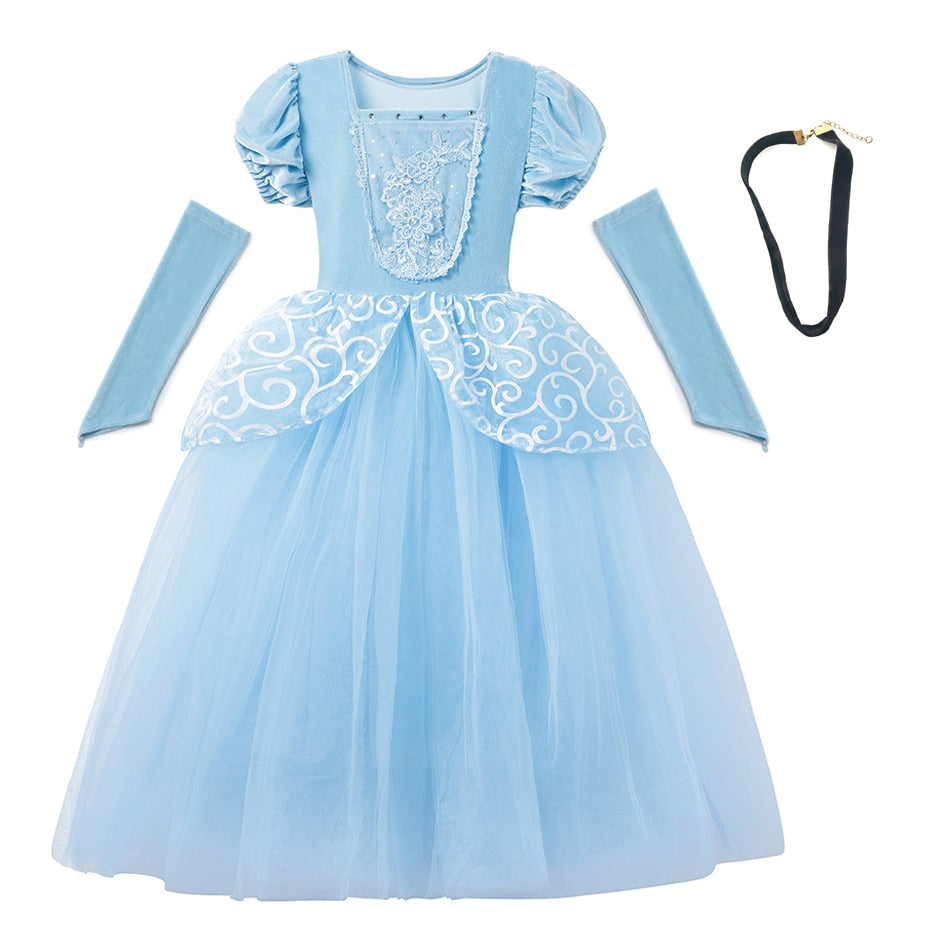 Girl Cinderella Cosplay Dress Up Clothes Girls Christmas Halloween Party Princess Costume Kids Birthday Wedding Gown