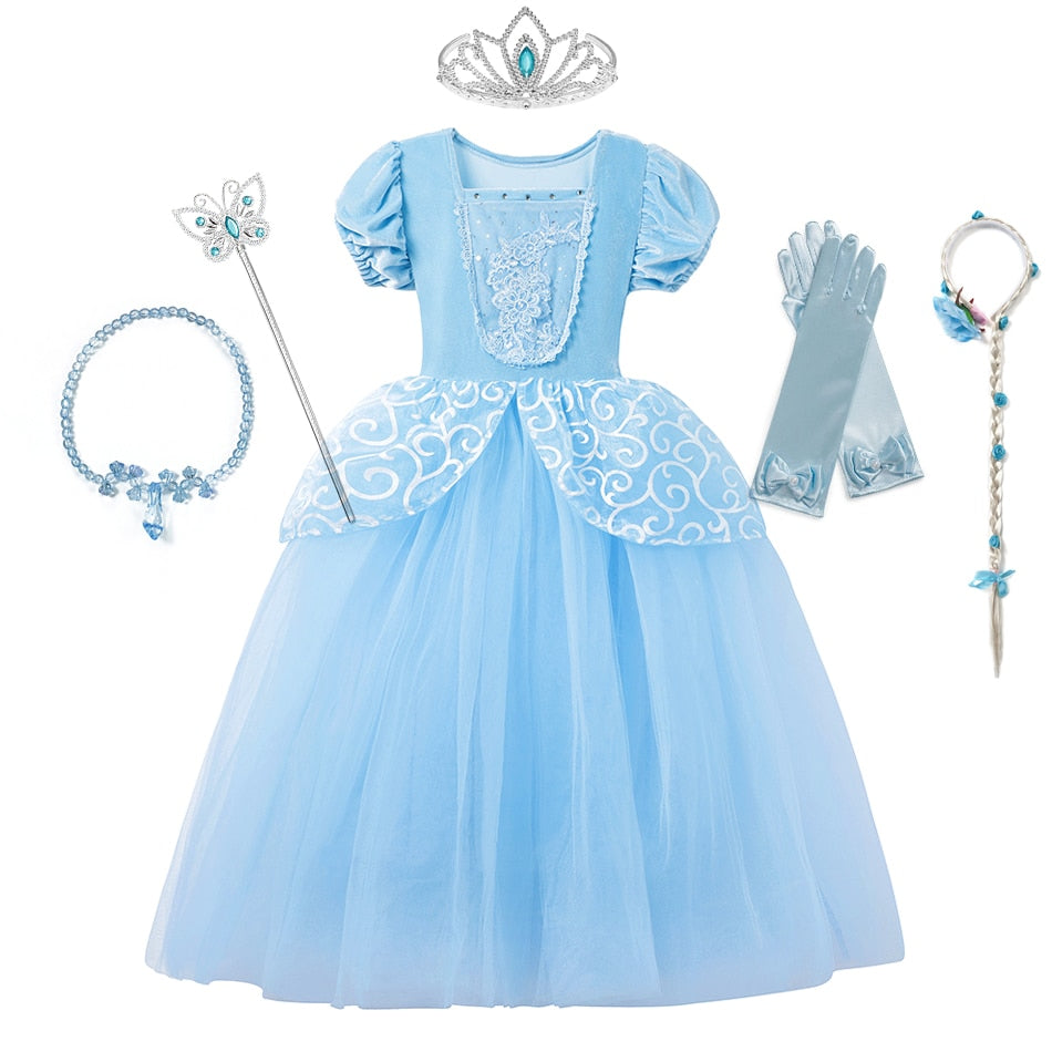 Girl Cinderella Cosplay Dress Up Clothes Girls Christmas Halloween Party Princess Costume Kids Birthday Wedding Gown
