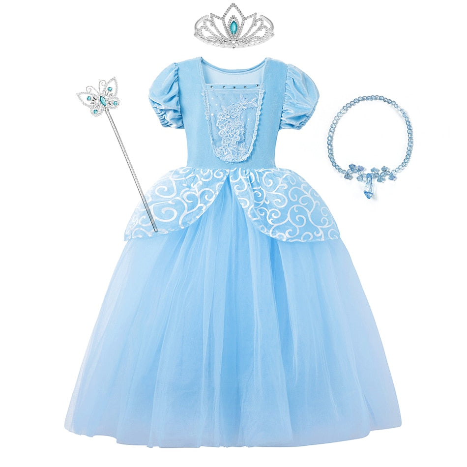 Girl Cinderella Cosplay Dress Up Clothes Girls Christmas Halloween Party Princess Costume Kids Birthday Wedding Gown