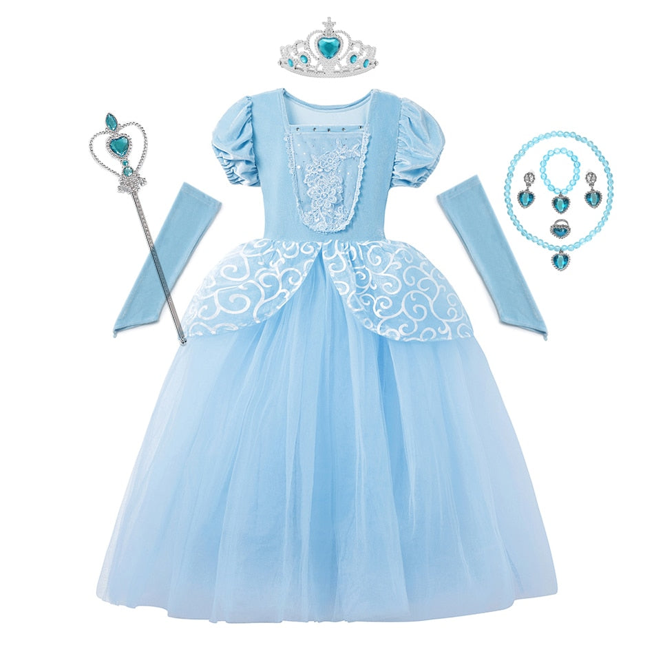 Girl Cinderella Cosplay Dress Up Clothes Girls Christmas Halloween Party Princess Costume Kids Birthday Wedding Gown