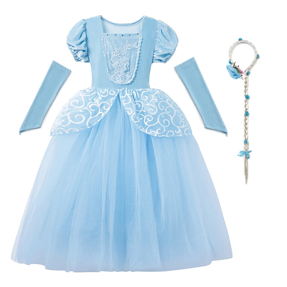 Girl Cinderella Cosplay Dress Up Clothes Girls Christmas Halloween Party Princess Costume Kids Birthday Wedding Gown