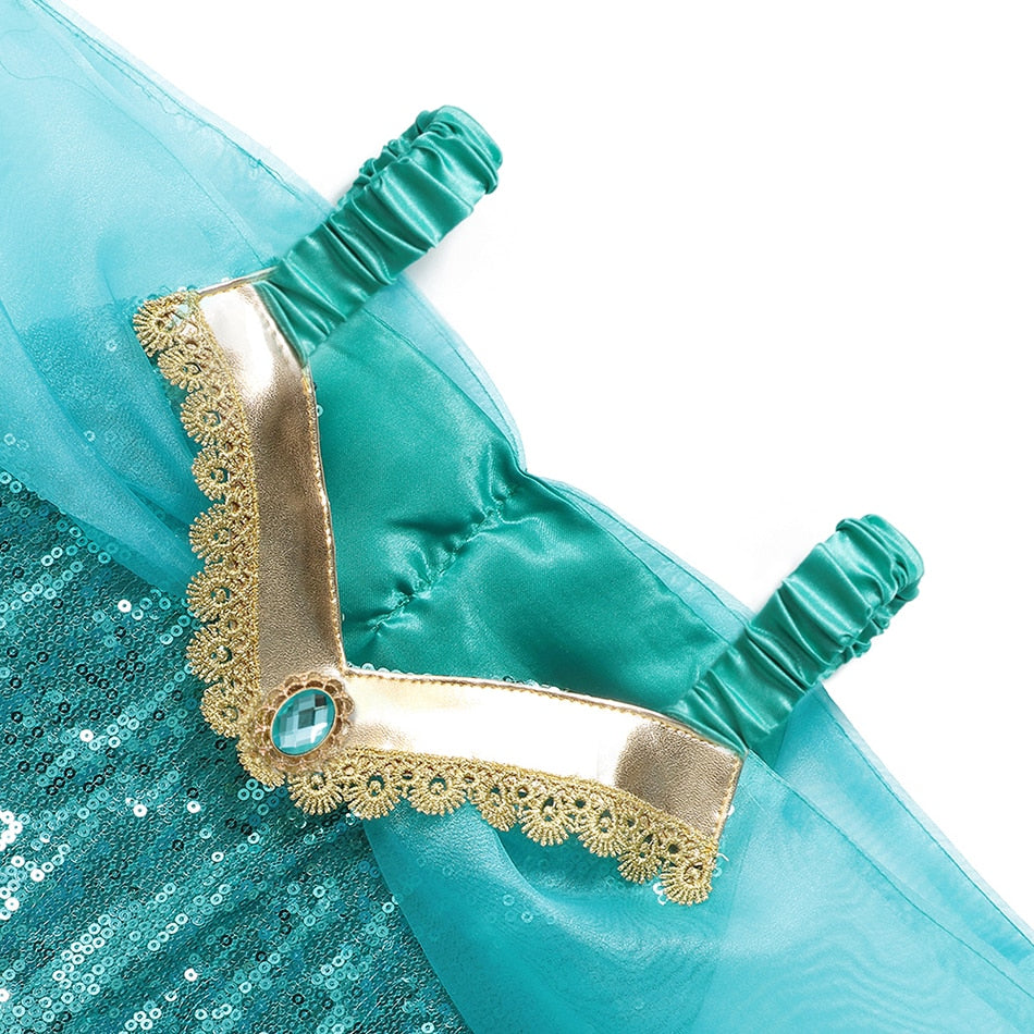Jasmine Dress Aladdin Princess Magic Lamp Girls Birthday Party Cosplay Costume Top+Pant+Headband Carnival Clothes Vestido